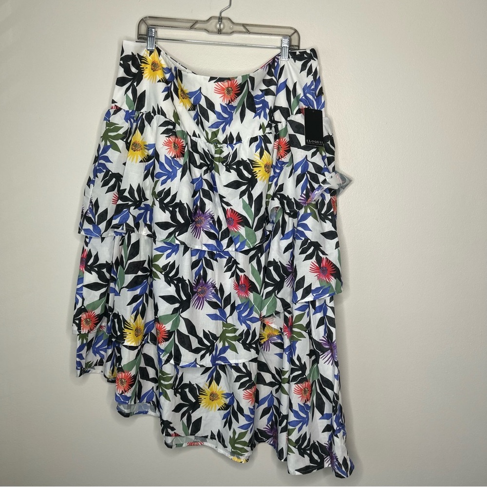 NWT Eloquii Floral Print 3 Tier Asymmetrical  Skirt with Zipper in Back Size 18.
